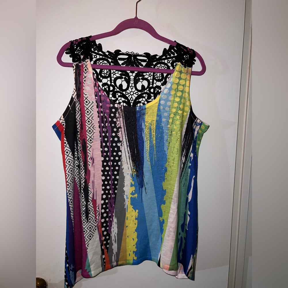 Avenue colorful tank top with lace back size 14/16